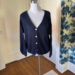 Navy blue alpaca women’s cardigan. Cropped. Cozy NWT